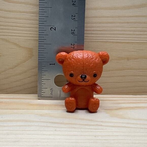 Miniature Teddy Bear For Barbie Doll Orange Plastic Sitting Pose Collectible - Picture 4 of 4